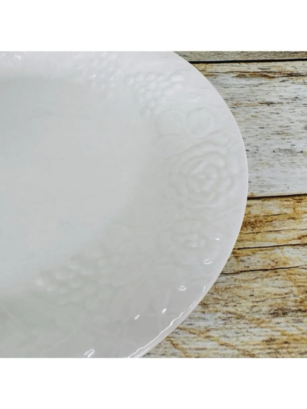 Gibson FOUR SEASONS White Embossed Fruit Floral Trellis Rim Salad Plates Set 4